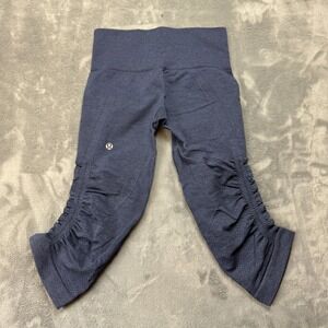 Lululemon Pants Womens 2 Blue Seamless Wunder Under‎ Crop Leggings Ruched Yoga